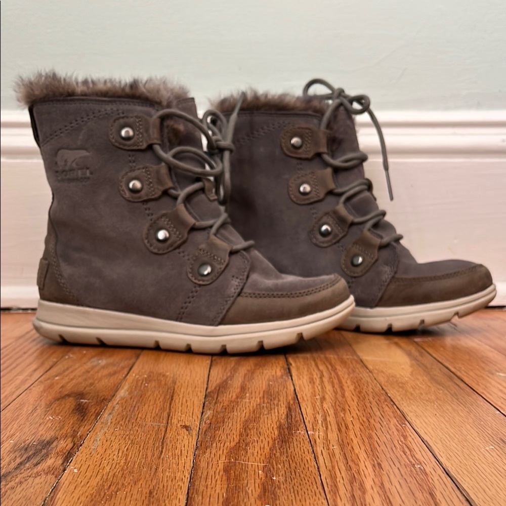 Sorel Gray Winter Rain Boots with Fur Lining